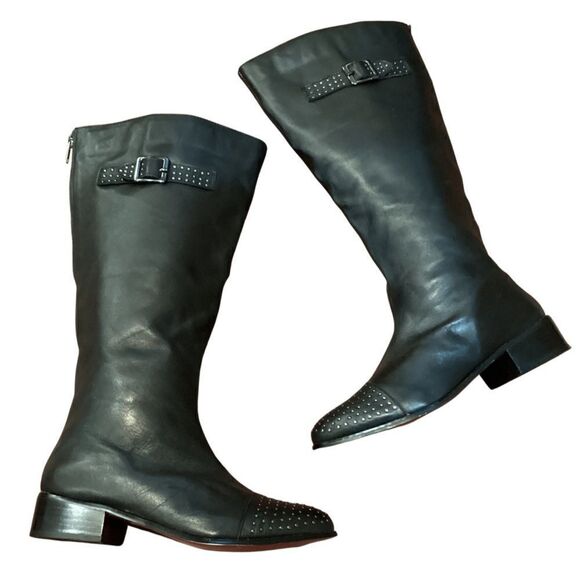 Twiggy London studded knee high boots 8 back zipper - Picture 2 of 13